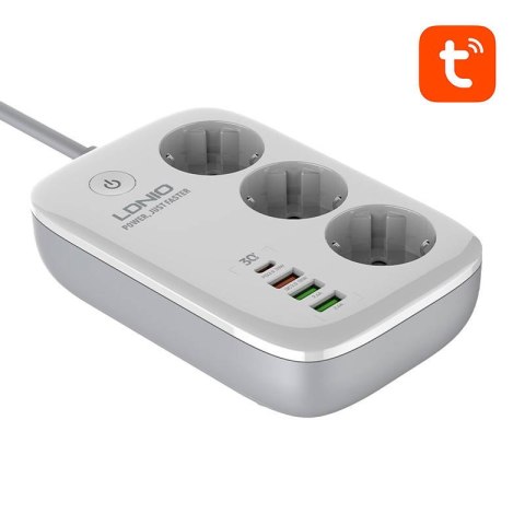 Inteligentna listwa zasilająca Wi-Fi LDNIO SEW3452, Tuya (biała) Inteligentna listwa zasilająca Wi-Fi LDNIO SEW3452, Tuya (biała)