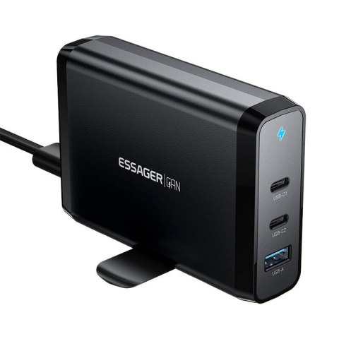 Ładowarka sieciowa 2xUSB-C 1xUSB-A 140W Essager GaN (czarna) Ładowarka sieciowa 2xUSB-C 1xUSB-A 140W Essager GaN (czarna)