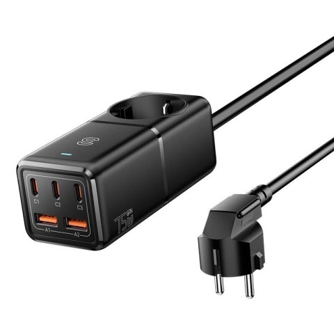 Ładowarak sieciowa, Essager, ECTAC-BRB01-Z, GaN, 3xUSB-C, 2xUSB-A, Gniazdko AC, 75W (czarna) Ładowarak sieciowa, Essager, ECTAC-BRB01-Z, GaN, 3xUSB-C, 2xUSB-A, Gniazdko AC, 75W (czarna)