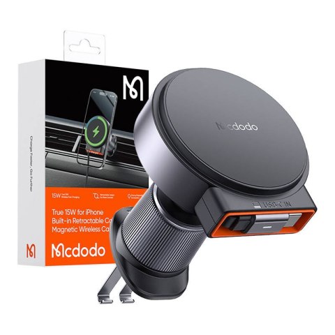 Bezprzewodowa ładowarka samochodowa z zwijanym kablem USB-CMcdodo CH-3000, 15W (czarna) Bezprzewodowa ładowarka samochodowa z zwijanym kablem USB-CMcdodo CH-3000, 15W (czarna)