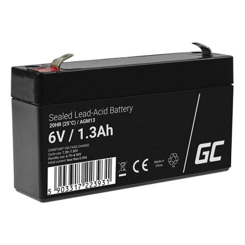 Bezobsługowy Akumulator AGM VRLA Green Cell AGM13 6V 1.3Ah (do systemu alarmowego, kasy fiskalnej, zabawki) Bezobsługowy Akumulator AGM VRLA Green Cell AGM13 6V 1.3Ah (do systemu alarmowego, kasy fiskalnej, zabawki)