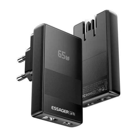 Ładowarka Essager ECT65W-QCB01-Z GaN 65W A+C (czarny) Ładowarka Essager ECT65W-QCB01-Z GaN 65W A+C (czarny)