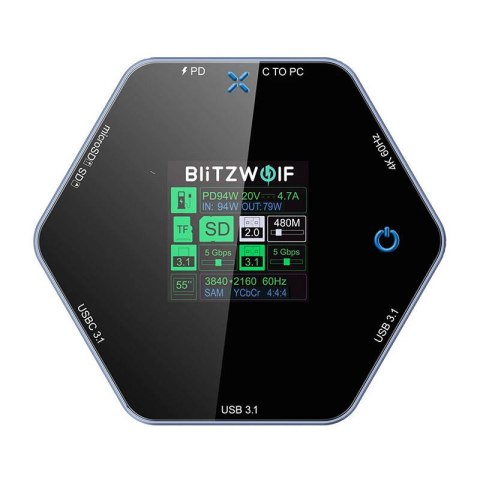 Stacja dokująca 8w1 Blitzwolf BW-TH16 USB 100W LCD Smart Display Stacja dokująca 8w1 Blitzwolf BW-TH16 USB 100W LCD Smart Display