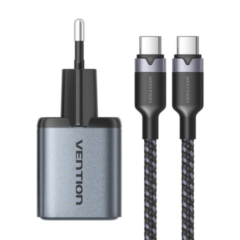Ładowarka GaN Vention USB-C+A 30W + Kabel USB-C-C 1m (Szara) Ładowarka GaN Vention USB-C+A 30W + Kabel USB-C-C 1m (Szara)