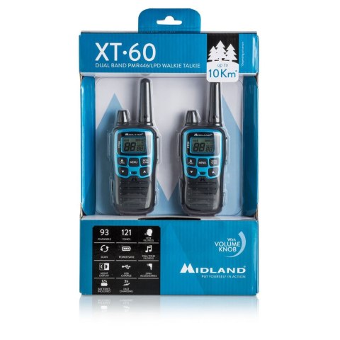 Midland XT60 krótkofalówka 24 kan. 446.00625 - 446.0937 MHz Czarny, Niebieski Midland XT60 krótkofalówka 24 kan. 446.00625 - 446.0937 MHz Czarny, Niebieski