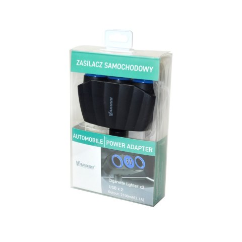 VAKOSS ZASILACZ SAMOCHODOWY TP-3268K, 2X GNIAZDO ZAPALNICZKI + 2X USB VAKOSS ZASILACZ SAMOCHODOWY TP-3268K, 2X GNIAZDO ZAPALNICZKI + 2X USB