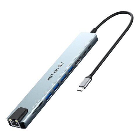 Stacja dokująca Blitzwolf BW-TH5 10w1 USB-C (srebrny) Stacja dokująca Blitzwolf BW-TH5 10w1 USB-C (srebrny)