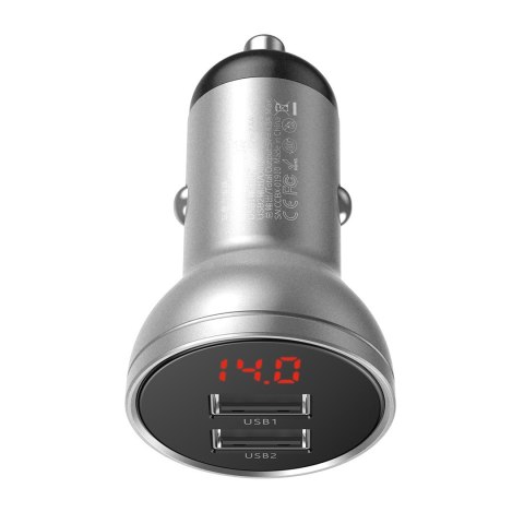 BASEUS ŁADOWARKA SAMOCHODOWA CCBX-0S Z WYŚWIETLACZEM, 2X USB, 4,8A, 24W SREBRNA BASEUS ŁADOWARKA SAMOCHODOWA CCBX-0S Z WYŚWIETLACZEM, 2X USB, 4,8A, 24W SREBRNA