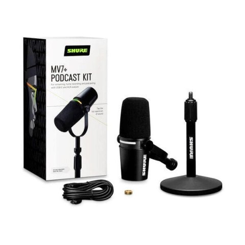 Shure MV7+-K-BNDL - Mikrofon lektorski/wokalny ze złączem XLR/USB-C Czarny + statyw biurkowy GATOR Shure MV7+-K-BNDL - Mikrofon lektorski/wokalny ze złączem XLR/USB-C Czarny + statyw biurkowy GATOR