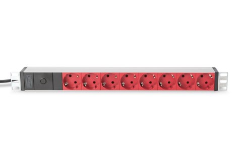 Digitus Listwa zasilająca PDU 19" Rack, 8x czerwone gniazdo schuko, 2.0m, 1x wtyk C14, 10A, profil aluminiowy Digitus Listwa zasilająca PDU 19" Rack, 8x czerwone gniazdo schuko, 2.0m, 1x wtyk C14, 10A, profil aluminiowy