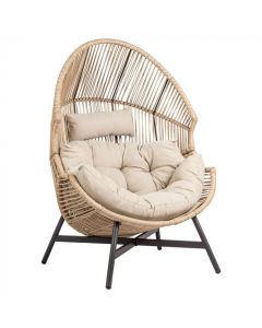 Fotel HOLAND Ogrodowy z Poduszką Rattanowy Stalowy 142 cm BEŻOWY